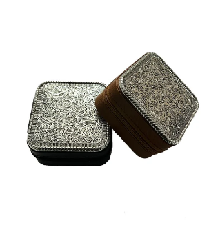 SJ0101SBBk USA Western Etched Metal Plate Jewelry Box Black