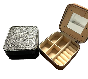 SJ0101SBBk USA Western Etched Metal Plate Jewelry Box Black