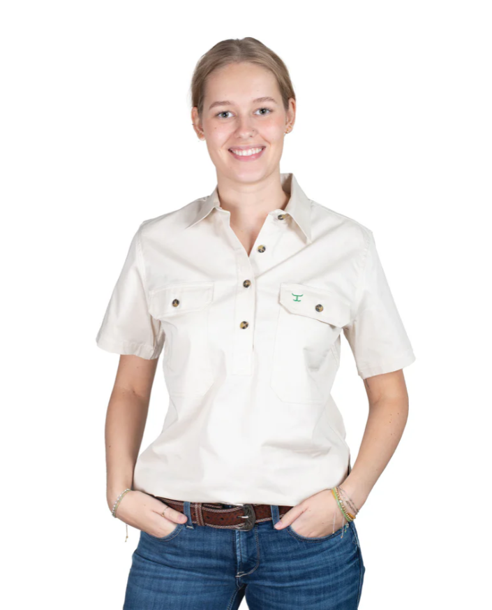 50506OAT Just Country Women's Evie Short Sleeve Half button Work shirt Oat
