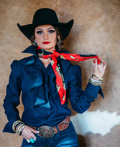 MR102 Hitchley & Harrow Mega Ruffle Denim Shirt