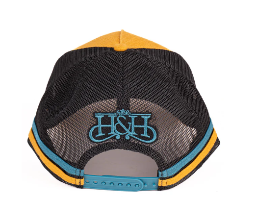 36497 Hitchley & Harrow Trucker Cap Mustard/Black And Turquoise