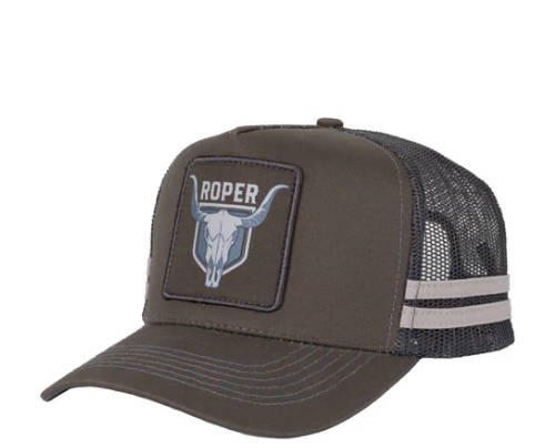 RC2504 Roper Trucker Cap Bull Skull Steel Grey
