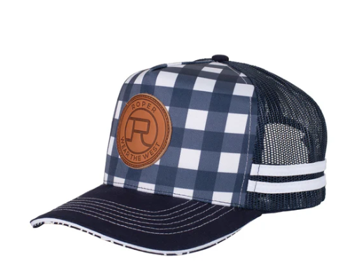 RC2510 Roper Trucker Cap Mini Plaid Navy/White