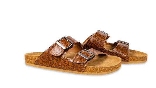 S-9671 Molly Megan Hand-Tooled Sandals Brown