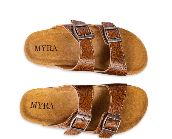 S-9671 Molly Megan Hand-Tooled Sandals Brown