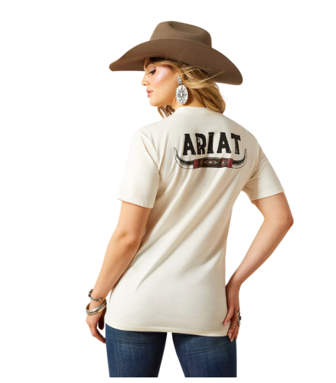 10062431 Ariat Women's Bull Horn's Tee Natural