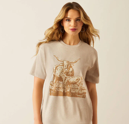 10058715 Ariat Women's Longhorn Tee Oatmeal