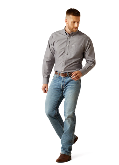 10058804 Ariat Men's Wrinkle Free Solid LS Shirt Grey