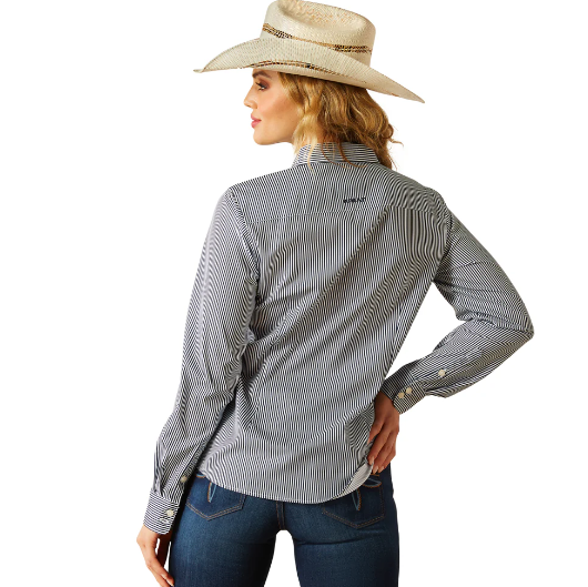 10060366 Ariat Women's Kirby Pro Long Sleeve Button Up Shirt - Black Iris Stripe
