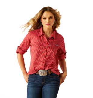 10058803 Ariat Women's Venttek LS Shirt Equestrian Red Stripe