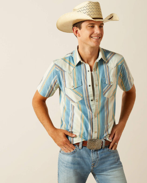 10058712 Ariat Men's Hilton Retro Snap SS Shirt Off White