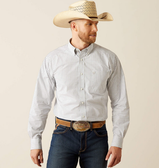 10058975 Ariat Men's Pro Series Stone LS Shirt White