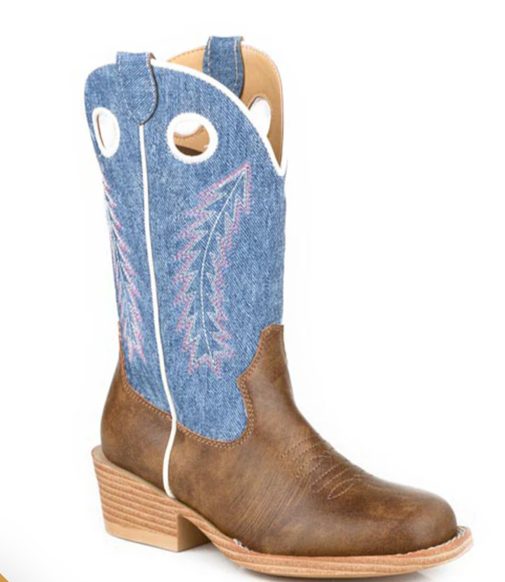 09-119-01910-3638  Roper Big Kids Willow Brown/ Blue denim