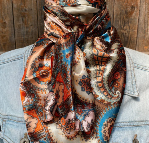 WR907 Cowgirl Wild Rag Tan & Cream Paisley