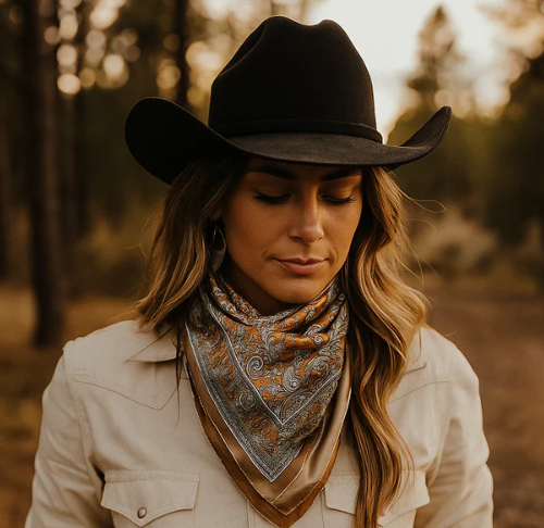 WR2142 Cowgirl Wild Rag Yellow & Tan Paisley