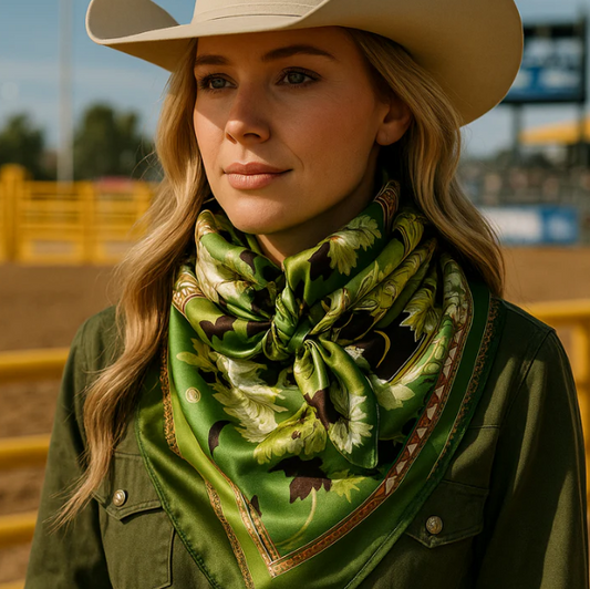WR174 Cowgirl Wild Rag Green Floral Paisley