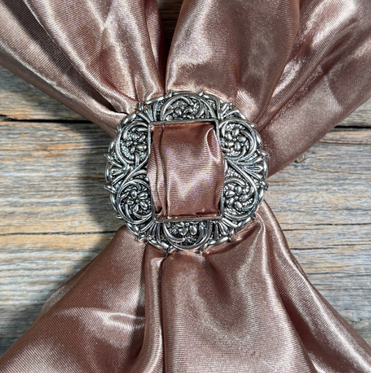 WRSW238B Wild Rag Slide Antique Silver Round Floral Western