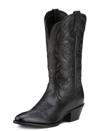 10001037 Ariat Womens Heritage Western R Toe Black Deertan C Wide