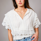 36900T Embroidered tassel tie front top
