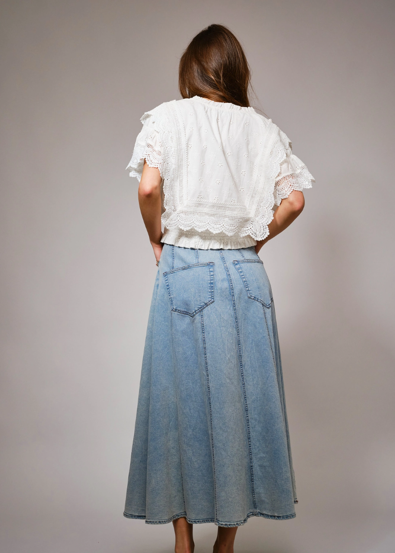 36900T Embroidered tassel tie front top