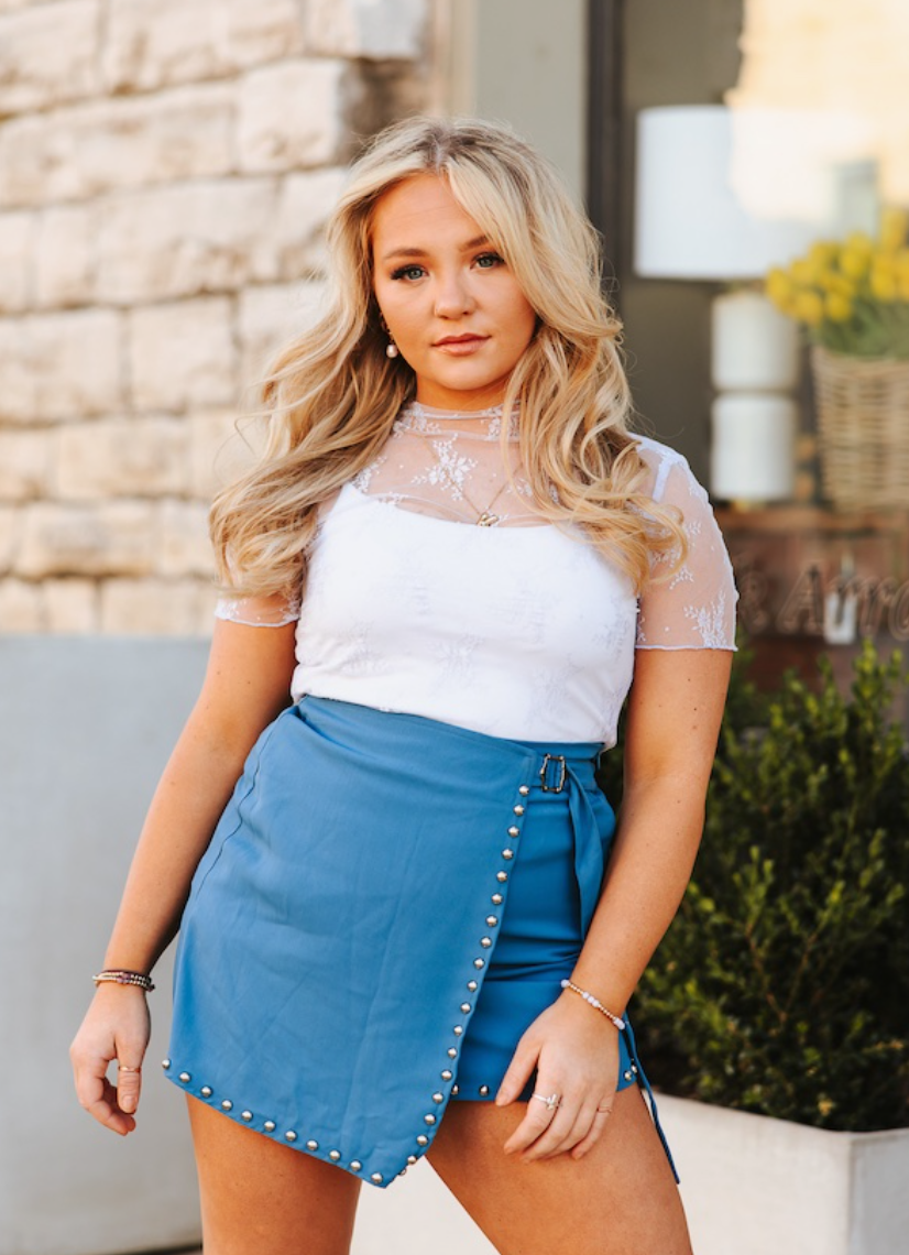 S-TO1056  Lavender Lace short sleeve stretch top