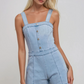 W4442 Denim romper with button down detail