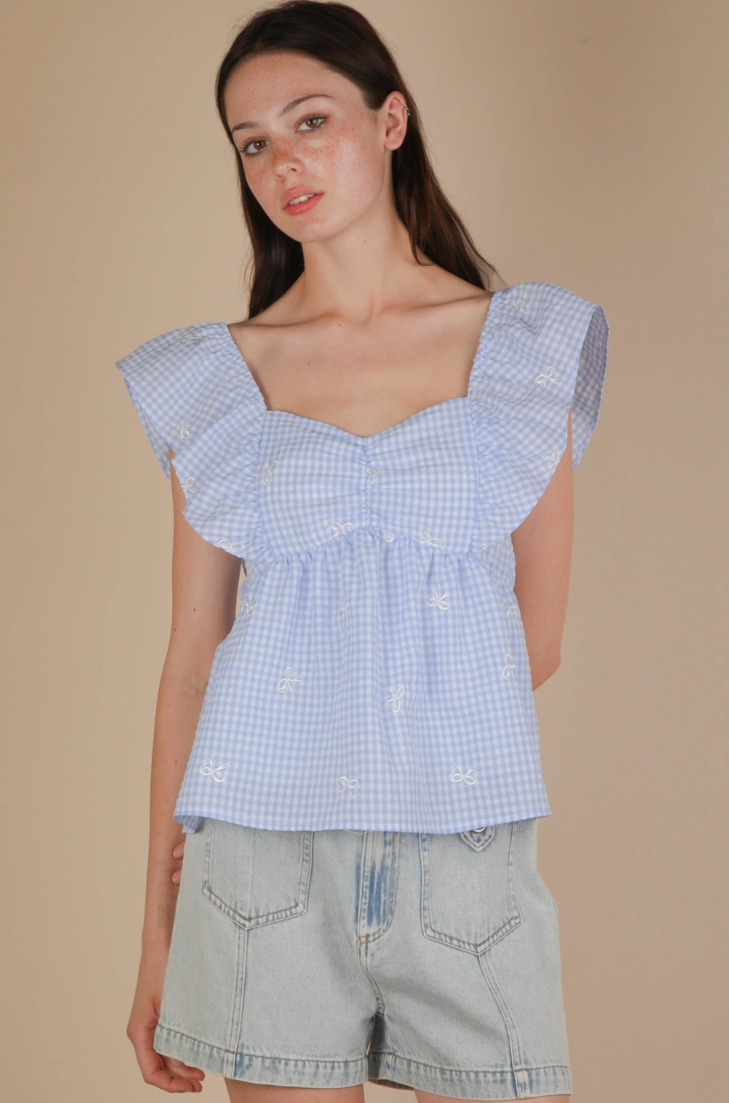 T11407VJ   Embroidered check sleeveless blouse