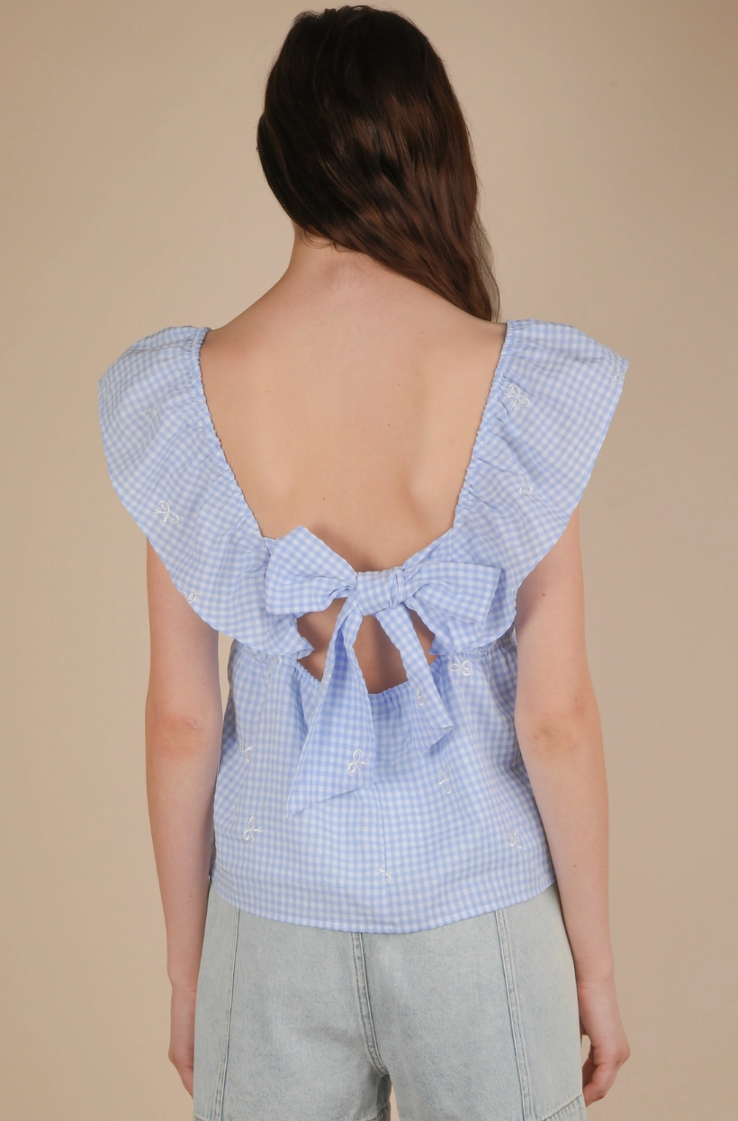 T11407VJ   Embroidered check sleeveless blouse