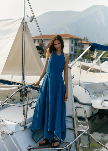 20247DWSS Fernanda Halter Denim Dress - Classic Blue Wash