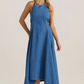 20247DWSS Fernanda Halter Denim Dress - Classic Blue Wash