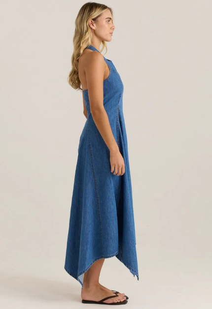 20247DWSS Fernanda Halter Denim Dress - Classic Blue Wash