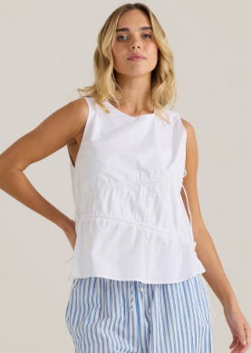 20251TWSS Elin Gathered Tie Top - White