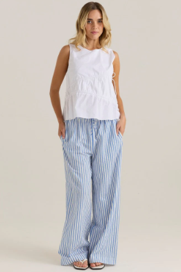 20251TWSS Elin Gathered Tie Top - White