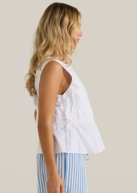 20251TWSS Elin Gathered Tie Top - White