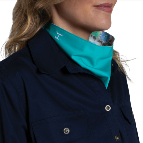 SCF2633Just Country Carlee Double Sided Scarf Turquoise/White Confetti Floral