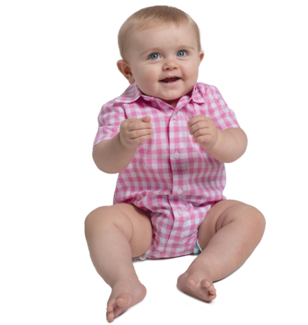 IWSS2609 Just Country Infant Frankie Short Sleeve Full Button Jumpsuit Pink Lemonade & White Check