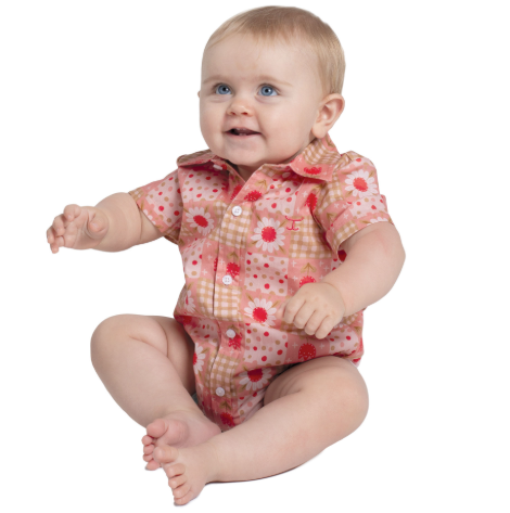 IWSS2624 Just Country Infant Frankie Short Sleeve Full Button Jumpsuit Peach Daisies
