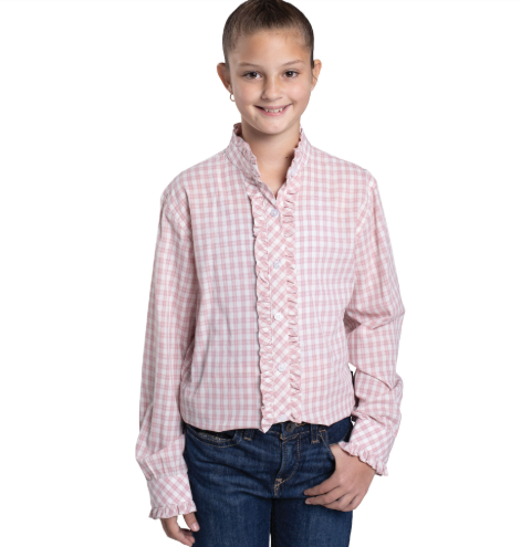 GWLS2616 Just Country Girl's Gracie Full Button Frill's Workshirt Heather Rose & White Check