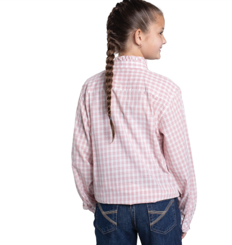 GWLS2616 Just Country Girl's Gracie Full Button Frill's Workshirt Heather Rose & White Check