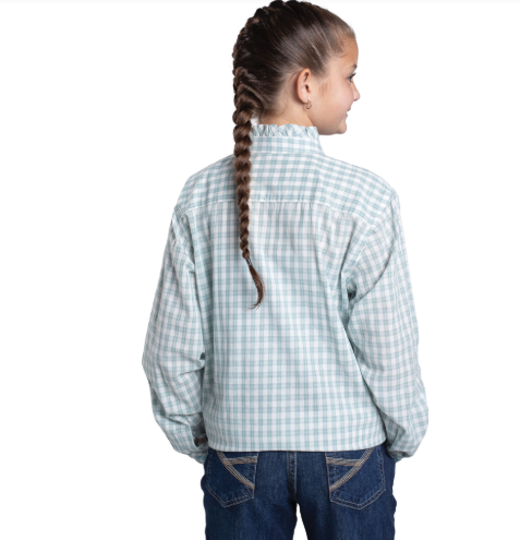 GWLS2615 Just Country Girl's Gracie Full Button Frill's Workshirt Bay Green & White Check