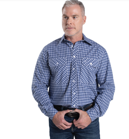 MWLS2614 Just Country Men's Austin Full Button Print Workshirt Dutch Blue & White Plaid