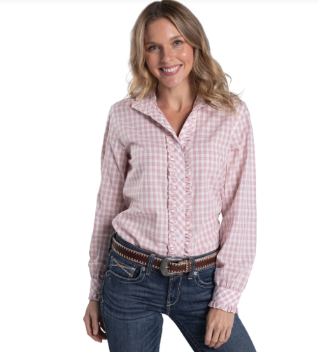 WWLS2616 Just Country Women's Abbey Frill's Full Button Workshirt Heather Rose & White Check
