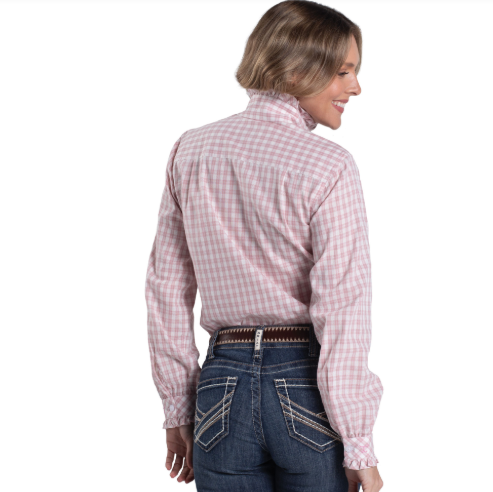 WWLS2616 Just Country Women's Abbey Frill's Full Button Workshirt Heather Rose & White Check