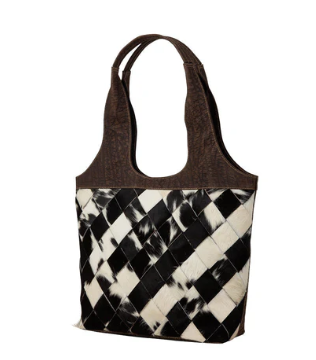 S-7484 Pecos Wind Weave Pattern Leather & Hairon Bag