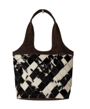 S-7484 Pecos Wind Weave Pattern Leather & Hairon Bag