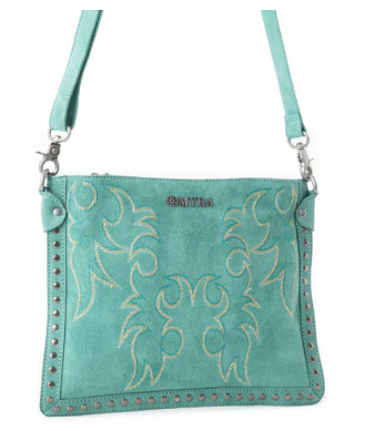 S-12880 Texas Rose Western Embroidered Leather Bag Turquoise