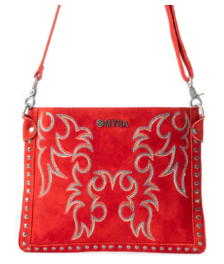 S-12880 Texas Rose Western Embroidered Leather Bag Red