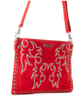 S-12880 Texas Rose Western Embroidered Leather Bag Red