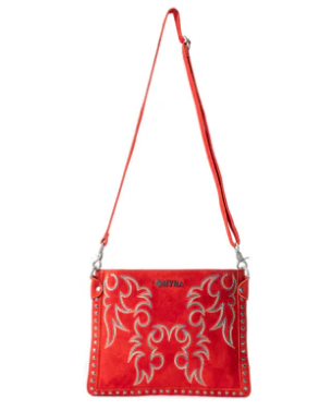 S-12880 Texas Rose Western Embroidered Leather Bag Red