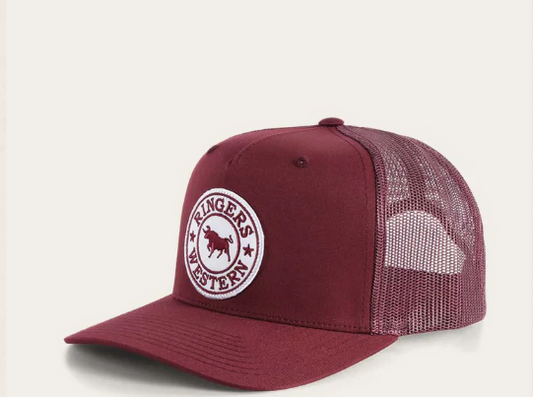 171120006-BU-BUWH Ringers Western Signature Bull Trucker Cap Burgundy & White